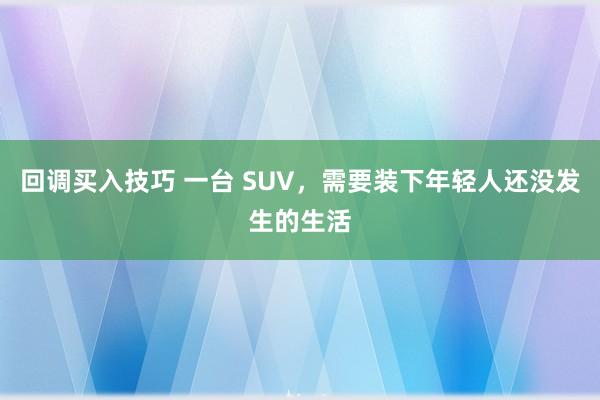 回调买入技巧 一台 SUV，需要装下年轻人还没发生的生活