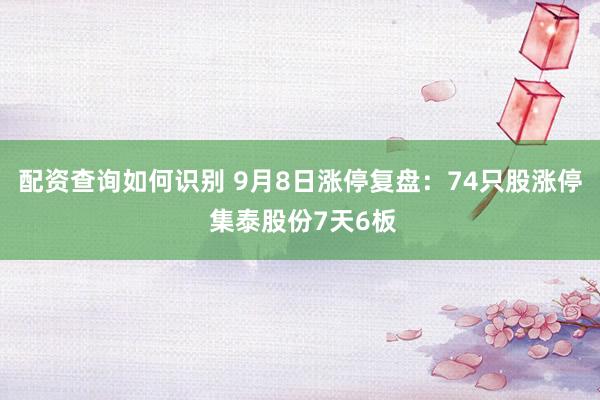 配资查询如何识别 9月8日涨停复盘：74只股涨停 集泰股份7天6板
